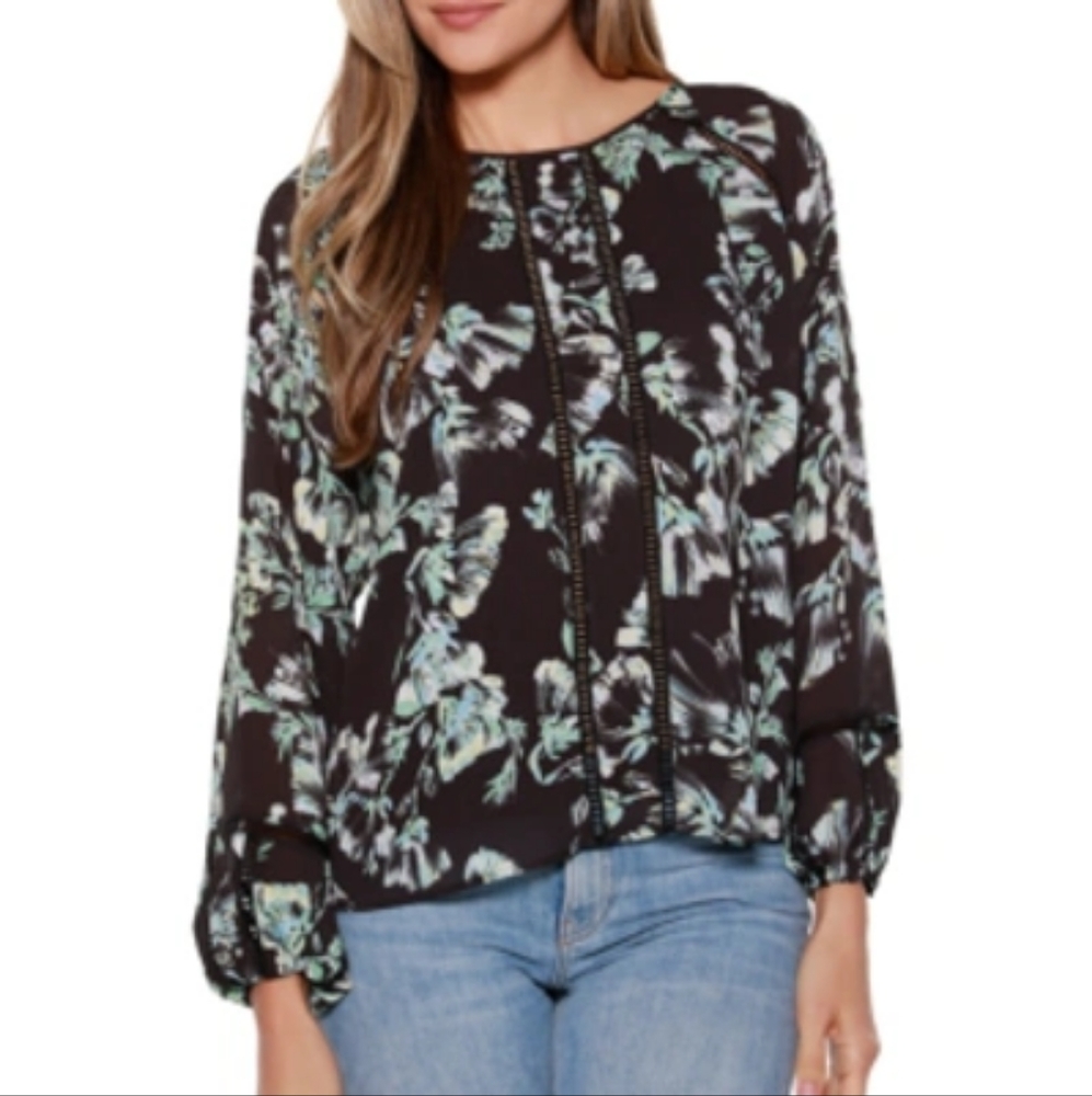 NWT Belldini Black Floral Blouson M